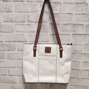 Dooney & Bourke White and Brown Tote Bag with Leather Straps